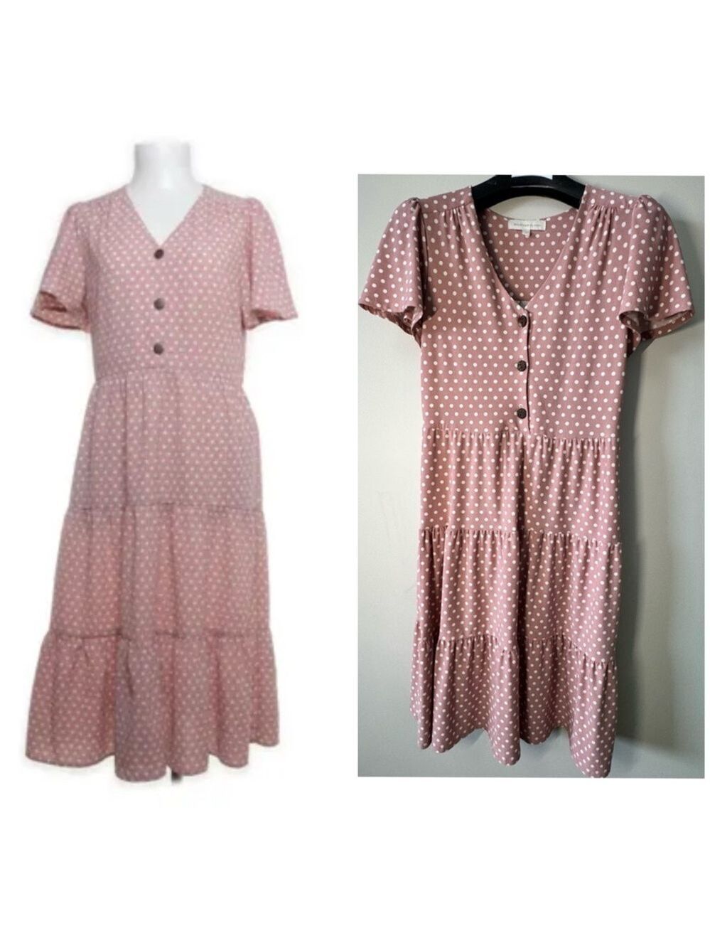 Monteau Pink Flutter Sleeve Midi Sundress Medium
